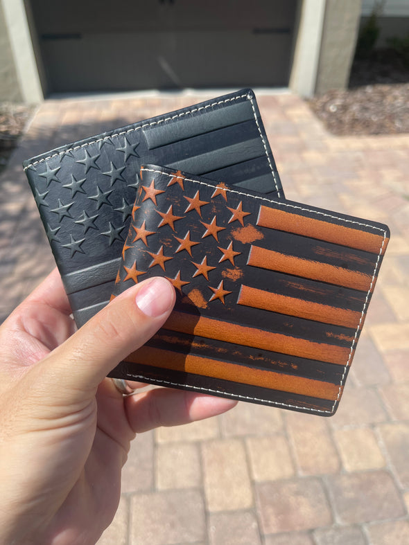 Men's Leather RFID Wallet USA Flag