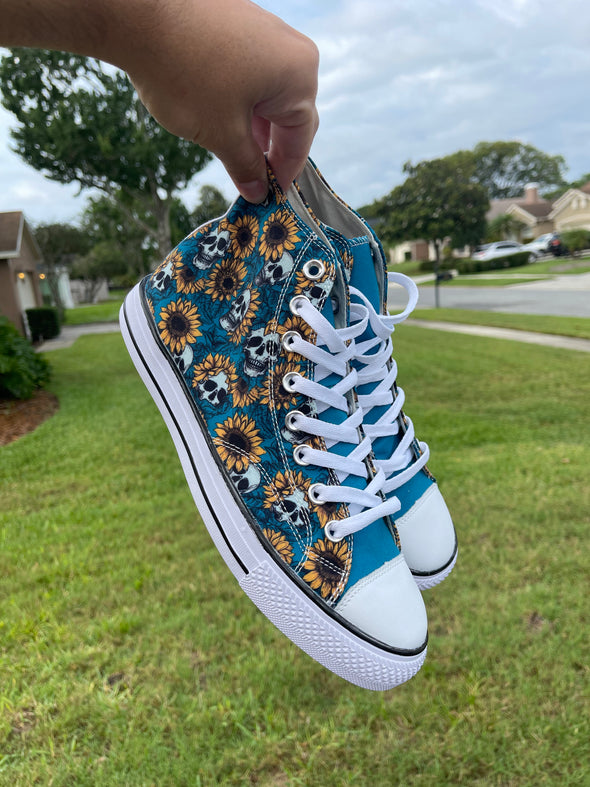 Sunflower & Skull High Top Canvas Shoes