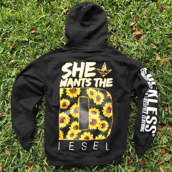 She Wants the Diesel Sunflower Edition (Multiple Styles) - Luckless Outfitters - Country - Apparel - Music - Clothing - Redneck - Girl - Women - www.lucklessclothing.com - Matt - Ford Parody - Concert - She Wants the D - Lets Get Dirty - Mud Run - Mudding - 