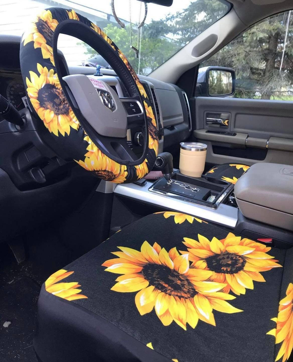 Sunflower Car Seat Covers Large Sun Flowers on Black Set of 2 Car  Accessories Country, Boho Seat Protectors Universal Fit for Car SUV 