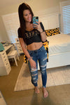 Wild Cat Women's Raglan Drawstring Crop Tee - Luckless Outfitters