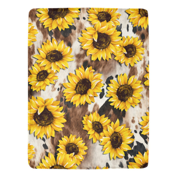 Ultra-Soft Micro Fleece Sunflower Cow Print Throw 60"x80"