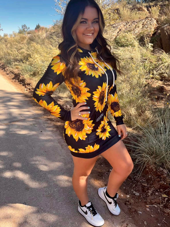 Sunflower Hoodie Dress | Black