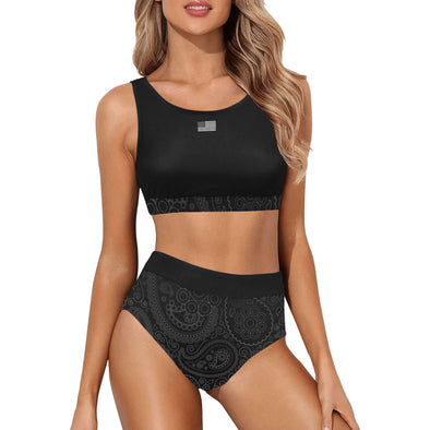 Monochrome Paisley USA Sports Crop Top Bikini Set