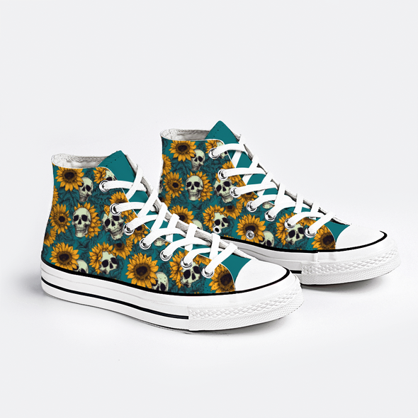 Sunflower & Skull High Top Canvas Shoes