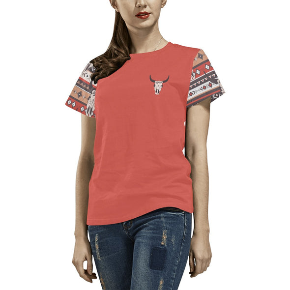 Women's Inked Tee - Longhorn + Indian Red