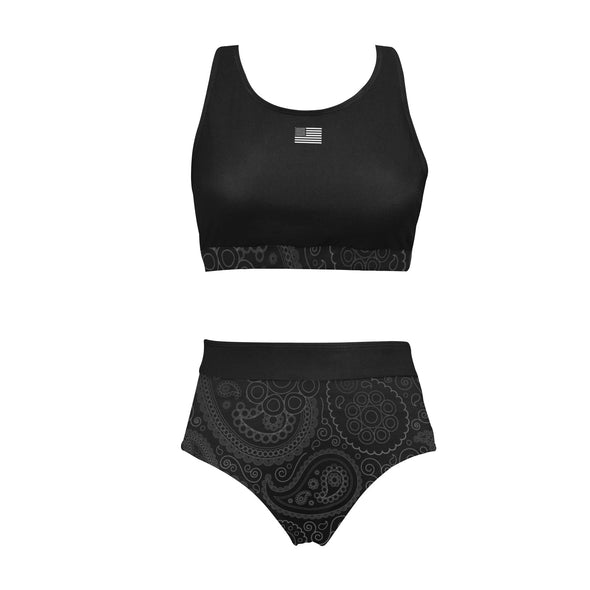 Monochrome Paisley USA Sports Crop Top Bikini Set