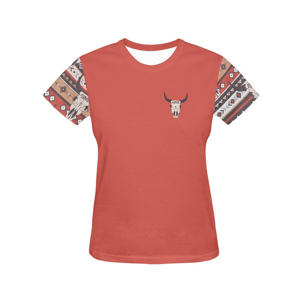 Women's Inked Tee - Longhorn + Indian Red