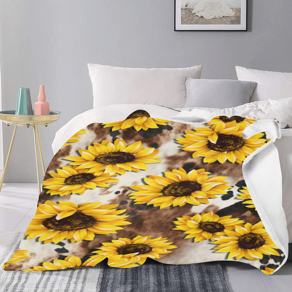 Ultra-Soft Micro Fleece Sunflower Cow Print Throw 60"x80"