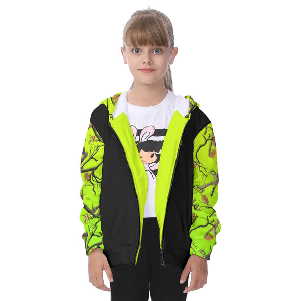 HI-VIS KIDS CAMO HEAVY ZIP FLEECE HOODIE