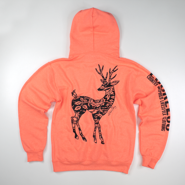 Floral Deer Hoodie Retro Coral