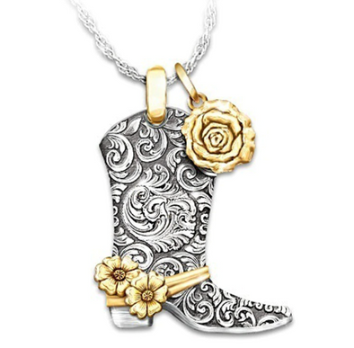 Vintage Western Totem Rose Flower Boots Necklace - Luckless Outfitters