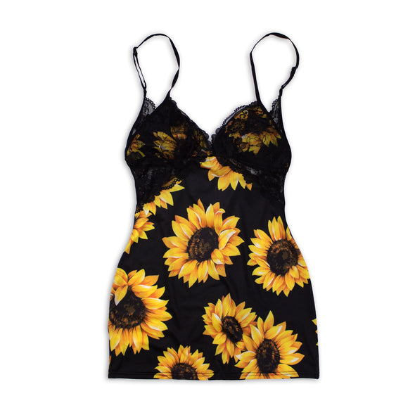 Sunflower Cami Top / Dress With Lace - Luckless Outfitters