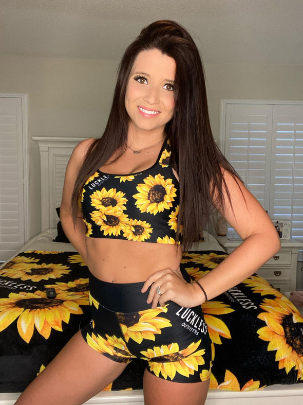Sunflower Sports Bra - Luckless Outfitters - Country - Apparel - Music - Clothing - Redneck - Girl - Women - www.lucklessclothing.com - Matt - Ford Parody - Concert - She Wants the D - Lets Get Dirty - Mud Run - Mudding - 
