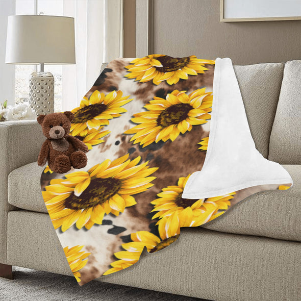 Ultra-Soft Micro Fleece Sunflower Cow Print Throw 60"x80"