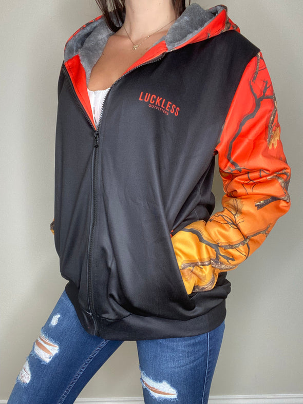 BONFIRE CAMO HEAVY ZIP FLEECE HOODIE - Luckless Outfitters