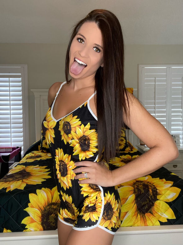 Sunflower V-neck Cami Romper - Luckless Outfitters