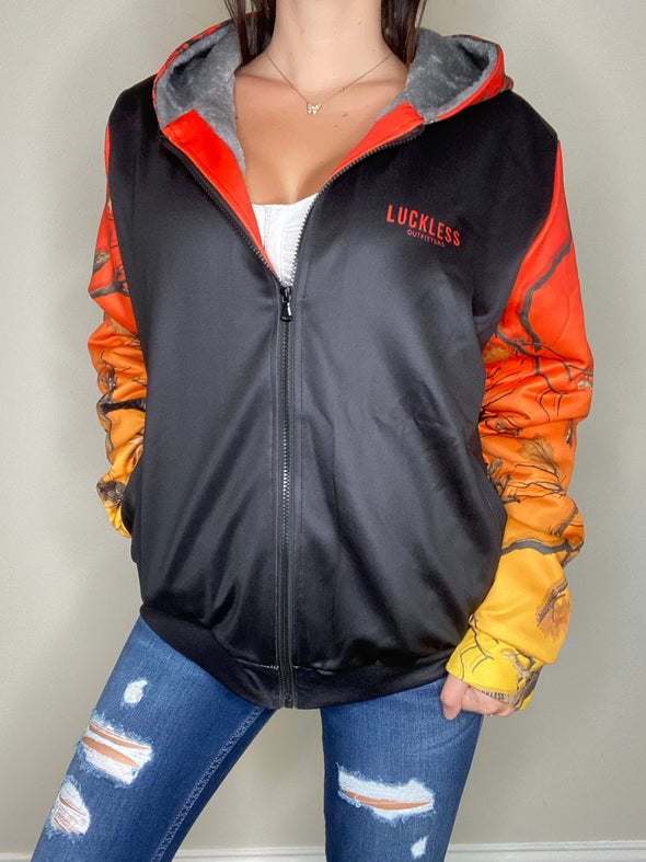 BONFIRE CAMO HEAVY ZIP FLEECE HOODIE - Luckless Outfitters