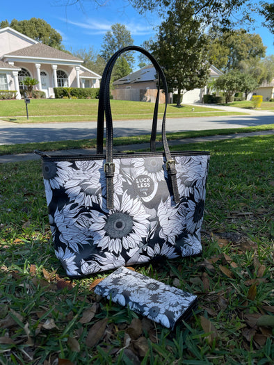 Monochrome Sunflower Leather Belt Tote