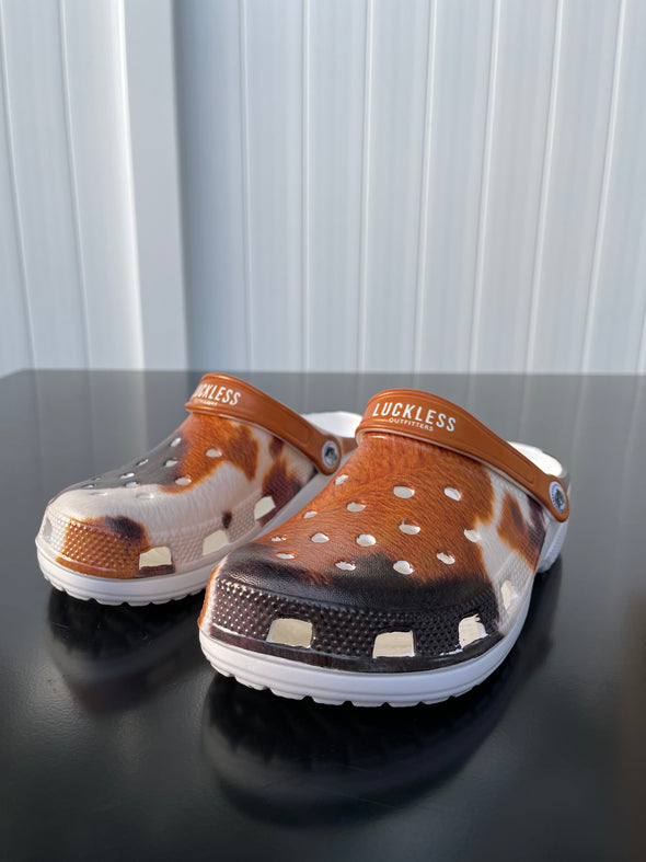 Realistic Cow Print Women's Cloggers