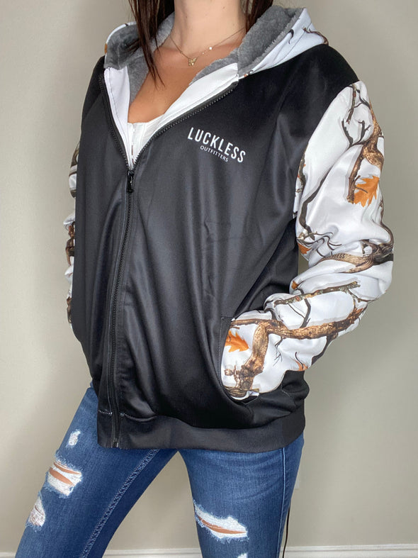 COTTON BLOSSOM CAMO HEAVY ZIP FLEECE HOODIE - Luckless Outfitters