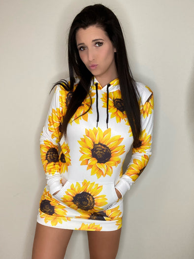 Sunflower Hoodie Dress | White