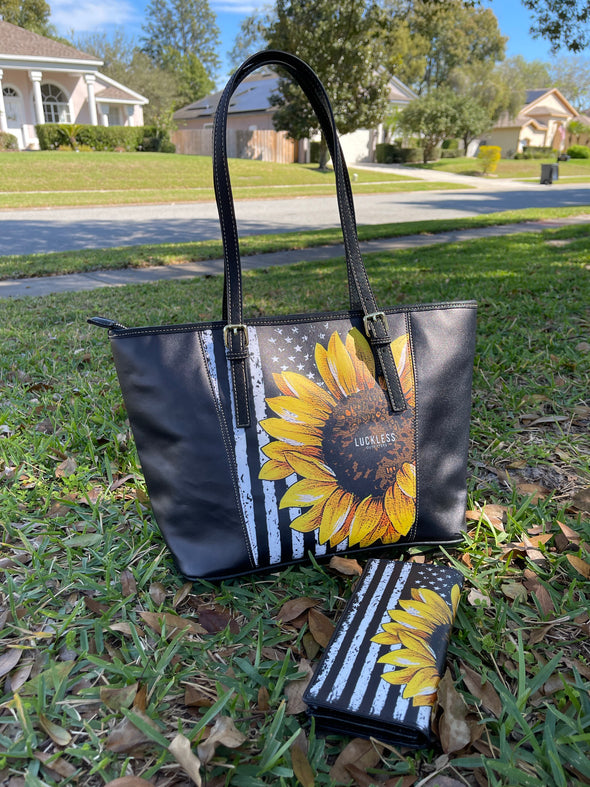 Patriotic Sunflower Leather Belt Tote Bag