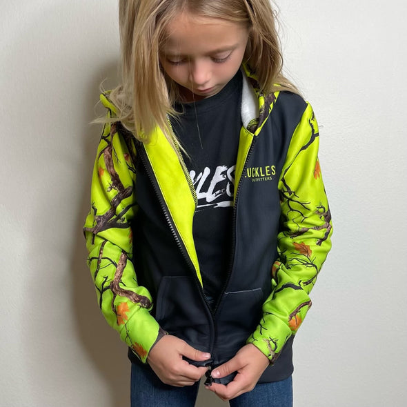 HI-VIS KIDS CAMO HEAVY ZIP FLEECE HOODIE