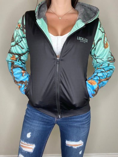 AQUAMARINE CAMO HEAVY ZIP FLEECE HOODIE - Luckless Outfitters