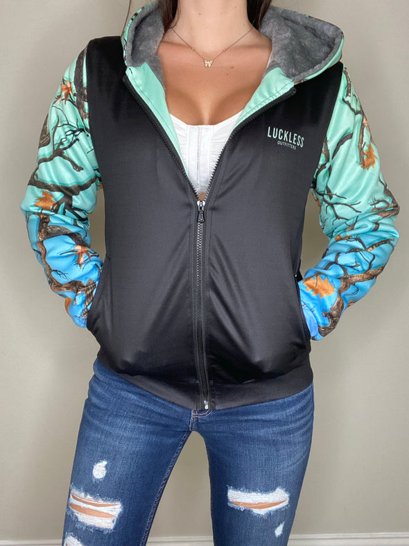 AQUAMARINE CAMO HEAVY ZIP FLEECE HOODIE - Luckless Outfitters