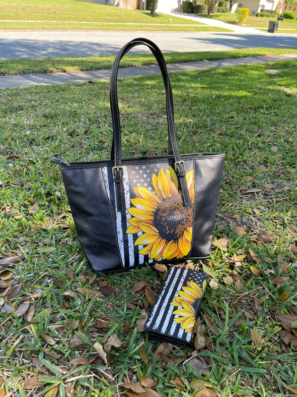 Patriotic Sunflower Leather Belt Tote Bag