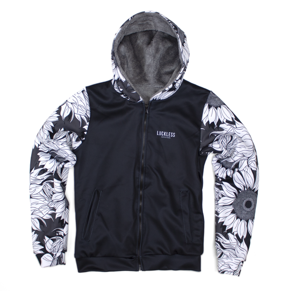 Monochrome Sunflower Heavy Zip Fleece Hoodie