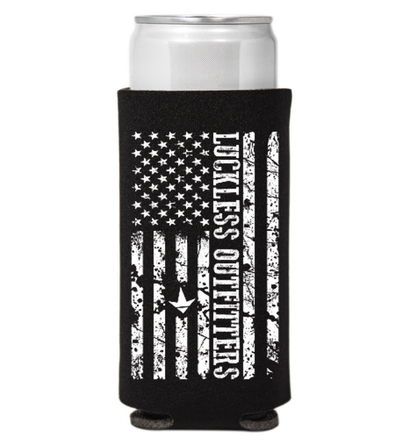 Grunge Flag Tall - Slim Can Koozie - Luckless Outfitters